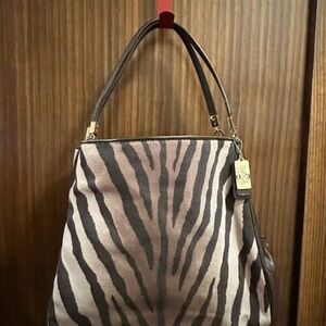 Coach Zebra Print Shoulder Bag - Black and Cream